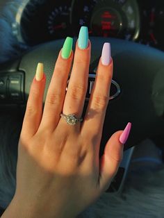 VSCO - americanteenager Square Pastel Nails, Pink Elegant Nails, Pastel Nails Coffin, Short Coffin Nail Designs, Pastel Nails Ideas, Pastel Acrylic Nails, Average Girl, Smink Inspiration, Short Coffin