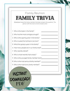 the family trivia is shown with leaves around it