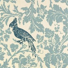 a blue and white wallpaper with a bird on it's back side,