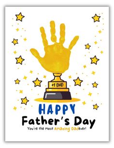 a father's day card with a hand on top of a trophy and stars