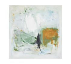 an abstract painting with green, orange and white colors