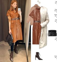 Brown Leather Dress Outfit Winter, Leather Outfits, Hacks Clothes