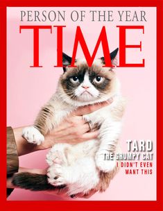 a person holding a cat on the cover of time magazine with caption that reads,'person of the year time '