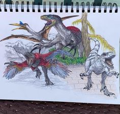 this is a drawing of dinosaurs and birds