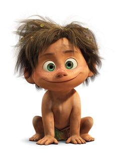 an image of a cartoon character with big green eyes and hair sitting down on the ground