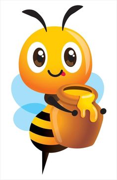 a cartoon bee holding a honey pot