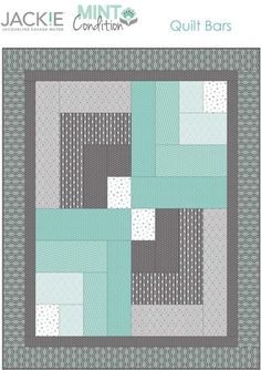 a gray and blue quilt with squares on it's sides, in the center