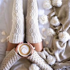♡ Breakfast at Shawna's ♡                                                                                                                                                                                 More Thigh High Knit Socks, Winter Fashion Cold, Sweater Socks, Thigh High Stocking, Cooler Style, Over Knee Socks, Knit Stockings, Stocking Gifts, Winter Stil