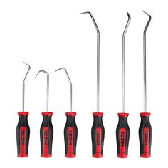 four screwdrivers with red caps and black handles