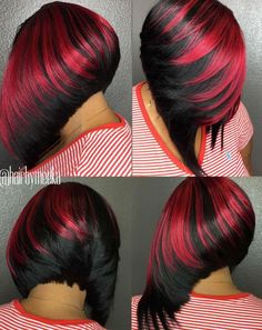 Black-And-Red Angled Bob Weave Black Hair Updo Hairstyles, Gray Hair Growing Out