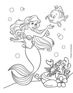 the little mermaid and her fish coloring page