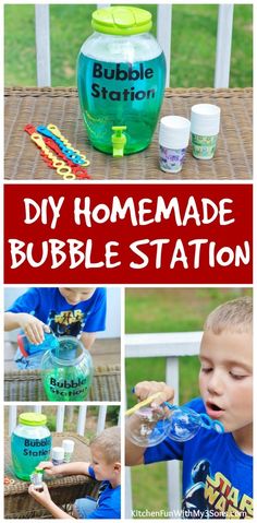 the homemade bubble station is great for kids to play with