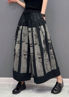 Style Black Elastic Waist Pockets Print Cotton Wide Leg Pants Spring Diy Clothing, Cotton Wide Leg Pants, Advanced Style, Spring Fabric, Linen Maxi Dress, Loose Dress, Linen Dresses, Diy Clothes