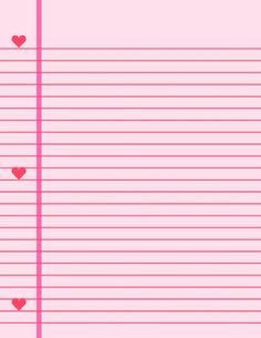 pink lined paper with red hearts on the top and bottom lines, in two rows