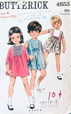 Butterick 4653 Child's Dress  Sewing Pattern in Size 5 chest 23.5 inches from the 1960's.  This pattern is cut but complete but. The envelope is in good condition with marks from a yard sale and the original place of purchase.   This pattern is non-refundable or returnable unless the wrong item is sent .  INSTANT SAVINGS Use the coupon code TAKE5OFF and get 5% off your purchase. Free US shipping with $35 purchase $18 Flat Rate shipping for International customers with $35 purchase (cost differen Croquis, Girl Dress Pattern, Butterick Sewing Pattern, Lace Ribbon, Sewing Pattern Sizes, Girls Party Dress, Moda Vintage, Dress Sewing Pattern, Simplicity Patterns