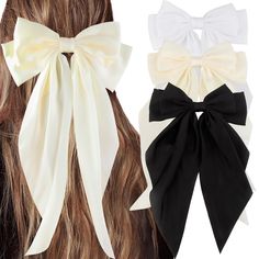PRICES MAY VARY. Size: 8.9(L) x 12.6(H) inches big hair bow. Silky Satin: Using high grade SS satin as the fabric, this fabric is silky and soft, there is also a cool touch, summer wear is not stuffy. Long Tail and Big Bow: This bow barrette is a large size with a long tail and a big bow. Lovely design can make you more eye-catching, elegant and charming. Metal Hair Clips: Adopt silver-plated metal hair clips, stronger toughness, more resistant to fall, any hairstyle to wear are not easy to slip Mexican Hair, Satin Hair Bows, Hair Bows For Women, Mexican Hairstyles, Cute Hair Clips, Big Hair Bows, Bow Barrette, Hair Ribbons, Hair Accessories Clips