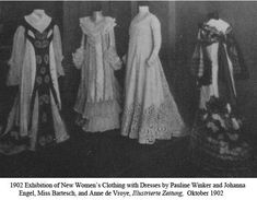 an old photo of three women's clothing from the early 1900's