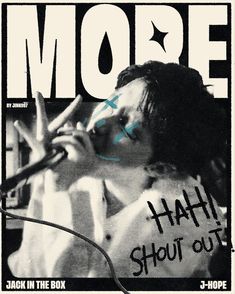 an advertisement for a band called more with a woman singing into a microphone