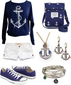 Anchor Outfit, Anchor Clothes, Nautical Outfit, Mode Rockabilly, Longer Shorts, Anchor Designs, Bag Necklace, Refuse To Sink, Carla Brown