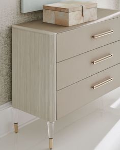 a dresser with two drawers and a mirror on top