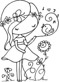 a cartoon girl with flowers in her hand