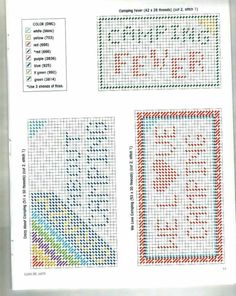 three cross stitch patterns with the words love and two letters that spell out each letter