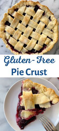 two different pies on plates with the words gluten - free pie crust
