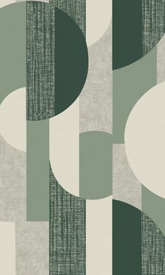 a green and white abstract wallpaper with circular shapes on the side, in shades of grey