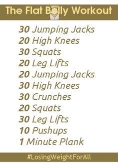 the flat belly workout for women is shown in gold and white, with text overlaying