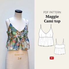 an image of a woman's cami top sewing pattern on a mannequin