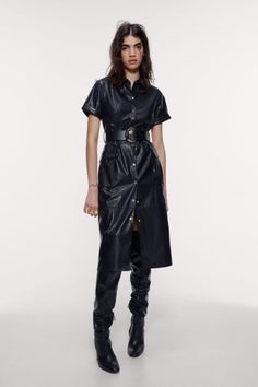 Dirndl, Zara Store, Vinyl Fashion, Leather Trend, Hot Boots, Faux Leather Dress, Leather Dress