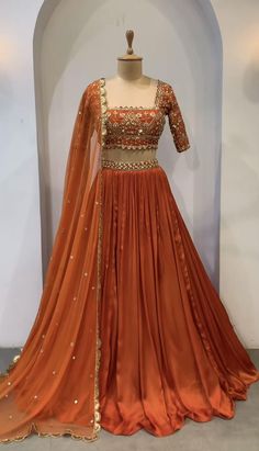 Gorgeous Rust Lehenga Choli with Dupatta Indian Designer Party wear lehenga Choli for women Seqence work lenga Choli Red Bridal wear lehega lengha choli wedding lengha party wear lengha  rust lengha silk lenga all colors can be customized  the videos and photos are as per buyer requested color Rust Lehenga, Bridal Dupatta Designs, Indian Bridal Wear Red, Lehanga Designs, Trendy Outfits Indian, Lehenga Choli For Women, Choli For Women