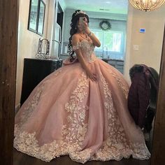 Light Pink Quinceanera, Off The Shoulder Quinceanera Dress, Light Pink Quinceanera Dresses, Pink Quince Dress, Pink Quince Dresses, Pink Quinceanera Dresses, Mexican Funny, Pink Quinceanera, Quinceanera Themes Dresses