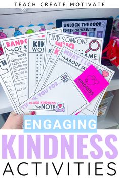 engaging kindness activities for kids with text overlay that reads teach create motivate