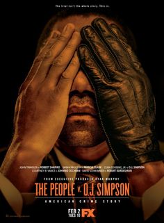 the people v o j simpson movie poster with hands covering his face and wearing leather gloves