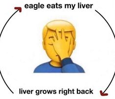 an image of a person with the words eagle eats my liver and lives grows right back