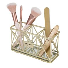 Keep all of your cosmetic brushes or writing tools handy with the beautiful Home Details holder. The mirrored bottom and "gorgeous" printed on the front gives it extra style and glam. The satin gold finish allows you to spruce up any vanity, desk, or dresser. Be organized and stylish by adding this brush/pencil holder to your decor! Jane Cosmetics, Pencil Organizer, Cosmetic Brush, Vanity Desk, Bath Storage, Cosmetic Organizer, It Cosmetics Brushes, Home Details, Writing Tools