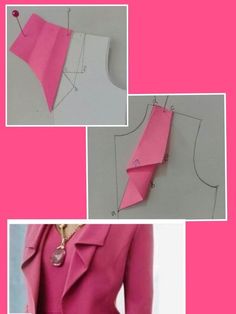 three pictures of different types of clothing with buttons on the front, and one showing an origami collar
