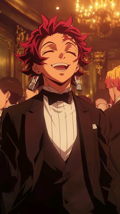 an anime character in a tuxedo with red hair and piercings on his ears