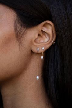 Short Pearl Shower Earrings – WWAKE Couture, Good Dangle Earrings, Drop Down Pearl Earrings, Pearl Earring Stack, Classic Pearl Earrings, Bridal Jewels, Dress Sleeves, Letter Earrings, Pearl Earrings Wedding