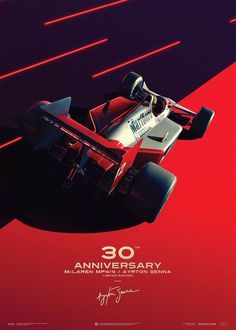 an advertisement for the 30th anniversary of formula racing, featuring a race car in motion