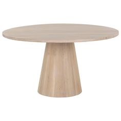 a round wooden table with an oval base