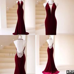 Fisdy - Burgundy Backless Fitted Mermaid Evening Gown: Perfect for Engagements, Thank You Receptions, and Bridal Celebrations Backless Mermaid Dress, Gown Mermaid, Fitted Gown, Dark Red Dresses, Xxxl Dress, Red Dress Long, Backless Evening Dress, Mermaid Evening Gown, Princess Sleeves