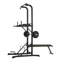 a weight machine with two squats on the side and one bench up against it