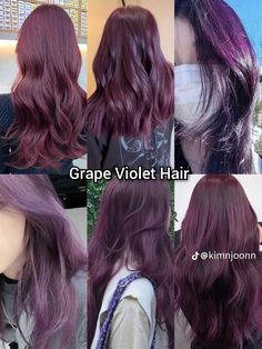 Purplish Hair Color, Grape Violet Hair, Purple Hair With Money Piece, Grape Purple Hair, Warm Purple Hair, Subtle Purple Hair, Reddish Purple Hair, Grape Hair