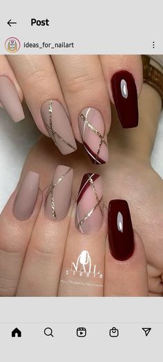 Two Toned Nail Art, Burgundy And Gold French Tip Nails, Dramatic Nails, Gelish Colors, Lily Nails, Nails Extension, Flag Nails, Fruits Drawing, Blue Kurta