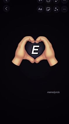 two hands making a heart shape with the letter e in it's middle and bottom