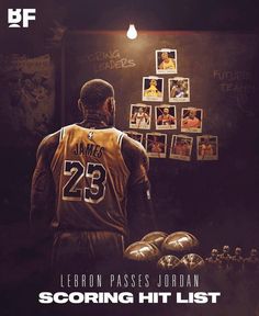 the poster for lebron passes jordan's upcoming album, scoring hit list is shown