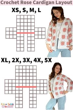 the crochet rose cardigan layout is shown