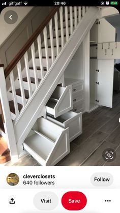 the stairs in this house have drawers under them and below it is an open drawer